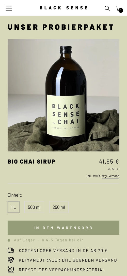 Bio Chai Sirup Flasche mit Preis 41,95€ und Lieferoptionen.