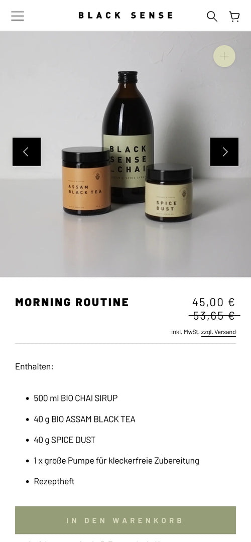 Chai-Sirup und Gewürzgläser, Preis 45,00€.