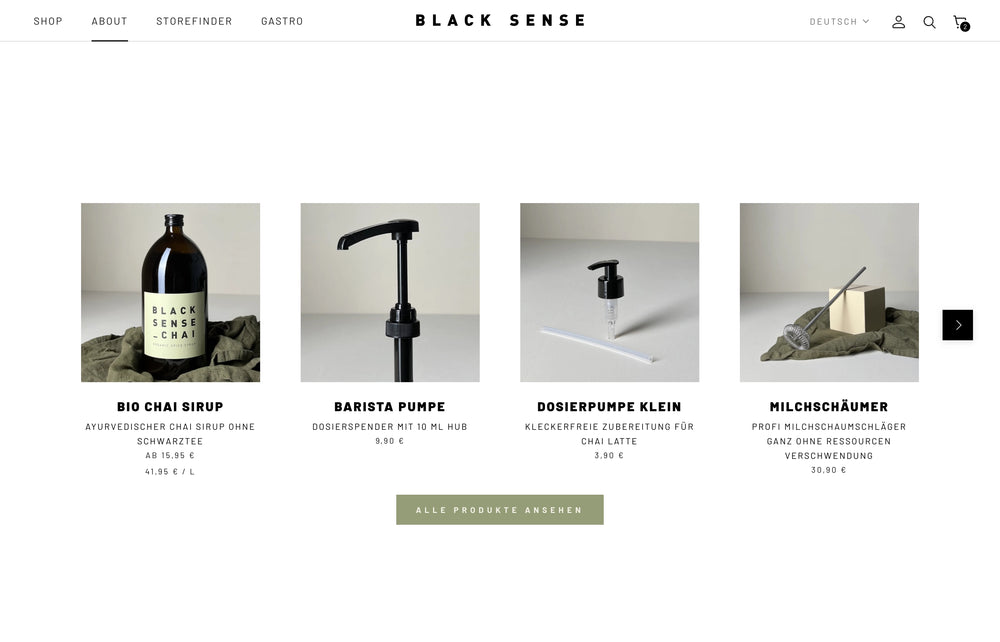 Produkte: Bio Chai Sirup, Barista Pumpe, Dosierpumpe, Milchschäumer.