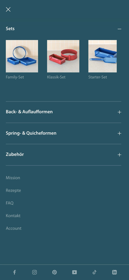 Drei Backset-Optionen: Family-Set, Klassik-Set, Starter-Set auf einer Webseite.