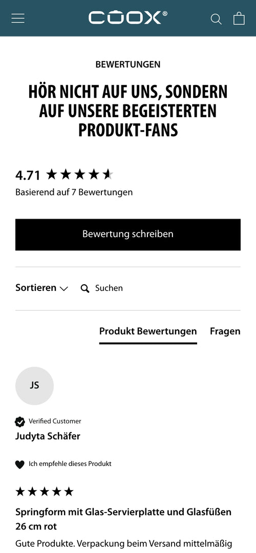 Bewertungen mit 4.71 Sternen. Text: Hör nicht auf uns, sondern auf begeisterte Produkt-Fans.