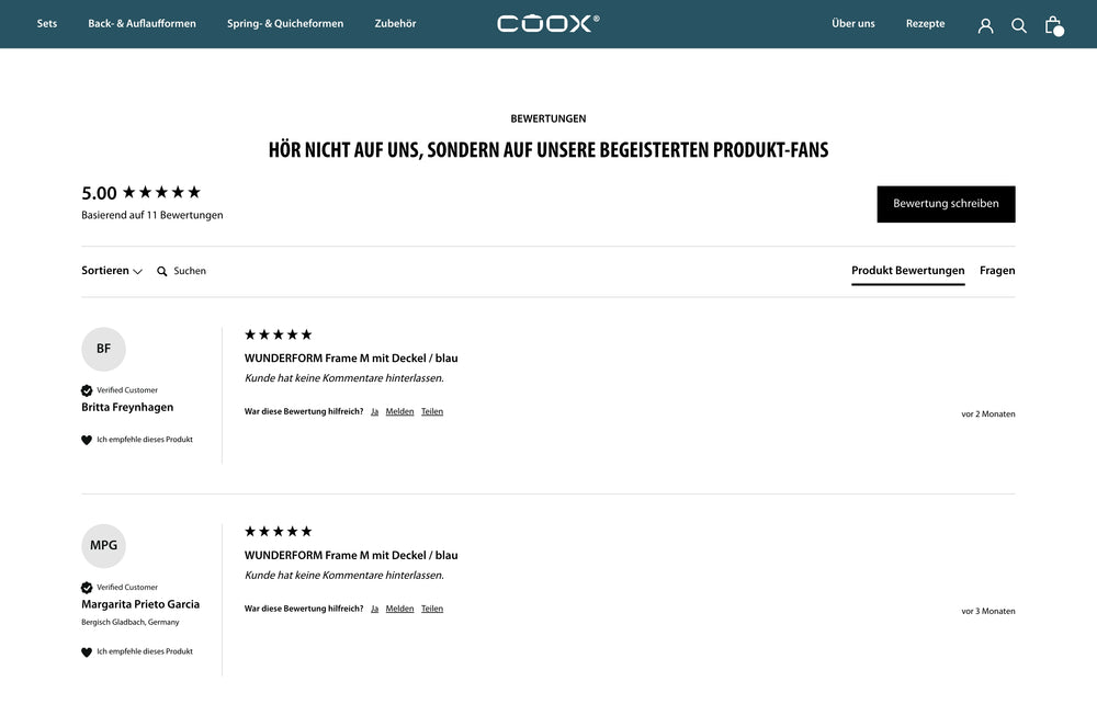 Bewertungen mit Sternen und Kommentaren von Kunden. Text: Hör nicht auf uns...