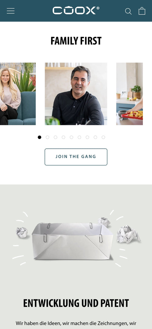 Zwei Portraits von Personen und Text: FAMILY FIRST, JOIN THE GANG.