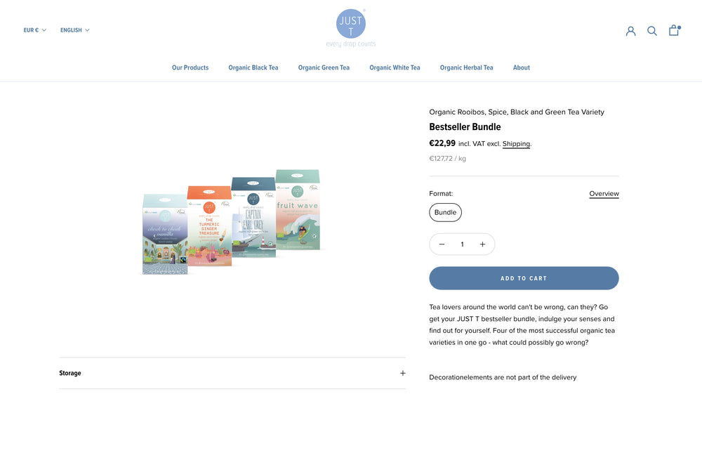 Bestseller Bundle mit verschiedenen Teepackungen und Preisangabe 23,99 €.