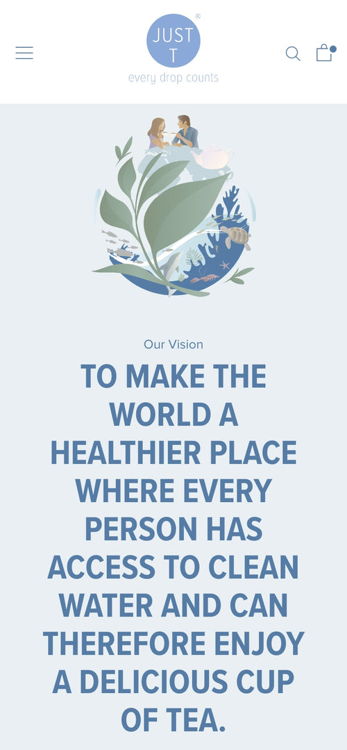 Text in Großbuchstaben: TO MAKE THE WORLD A HEALTHIER PLACE WHERE EVERY PERSON HAS ACCESS TO CLEAN WATER.