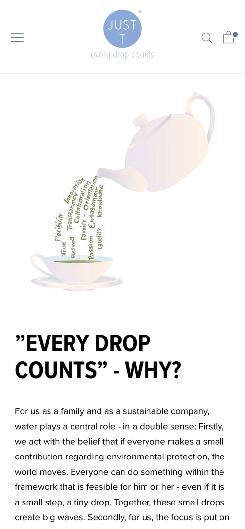 Abbildung einer Teekanne, aus der Wörter in eine Teetasse fließen, mit Erklärungstext.