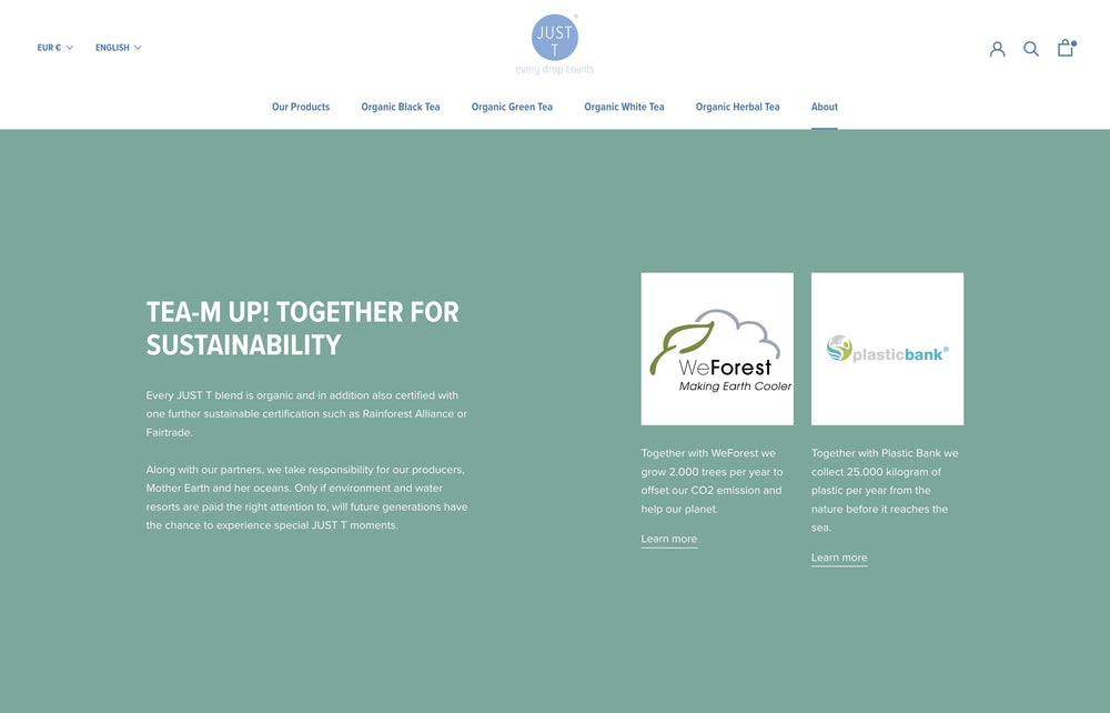 Nachhaltigkeitsprojekte mit Partnerlogos und Beschreibung der Kooperation.