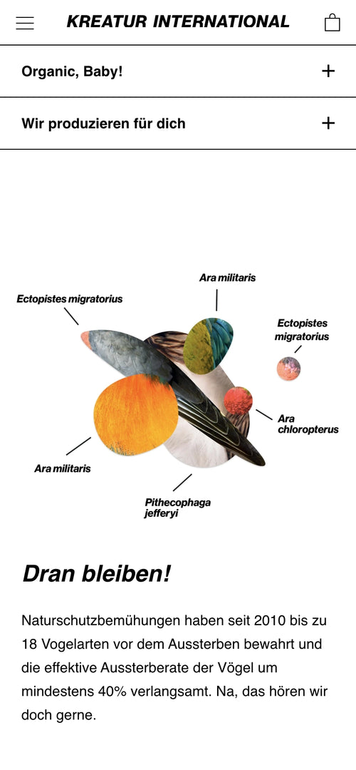 Illustration von Vogelfedern verschiedener Arten. Text: 'Dran bleiben!' und Naturschutzbemühungen Info.