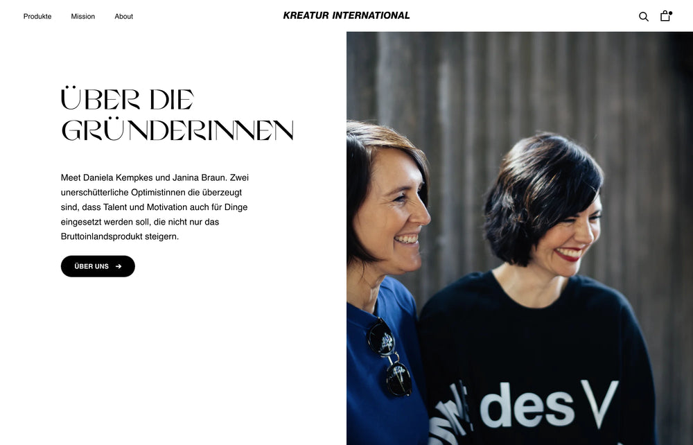 Zwei lächelnde Frauen, Text über Gründerinnen und deren Überzeugungen.