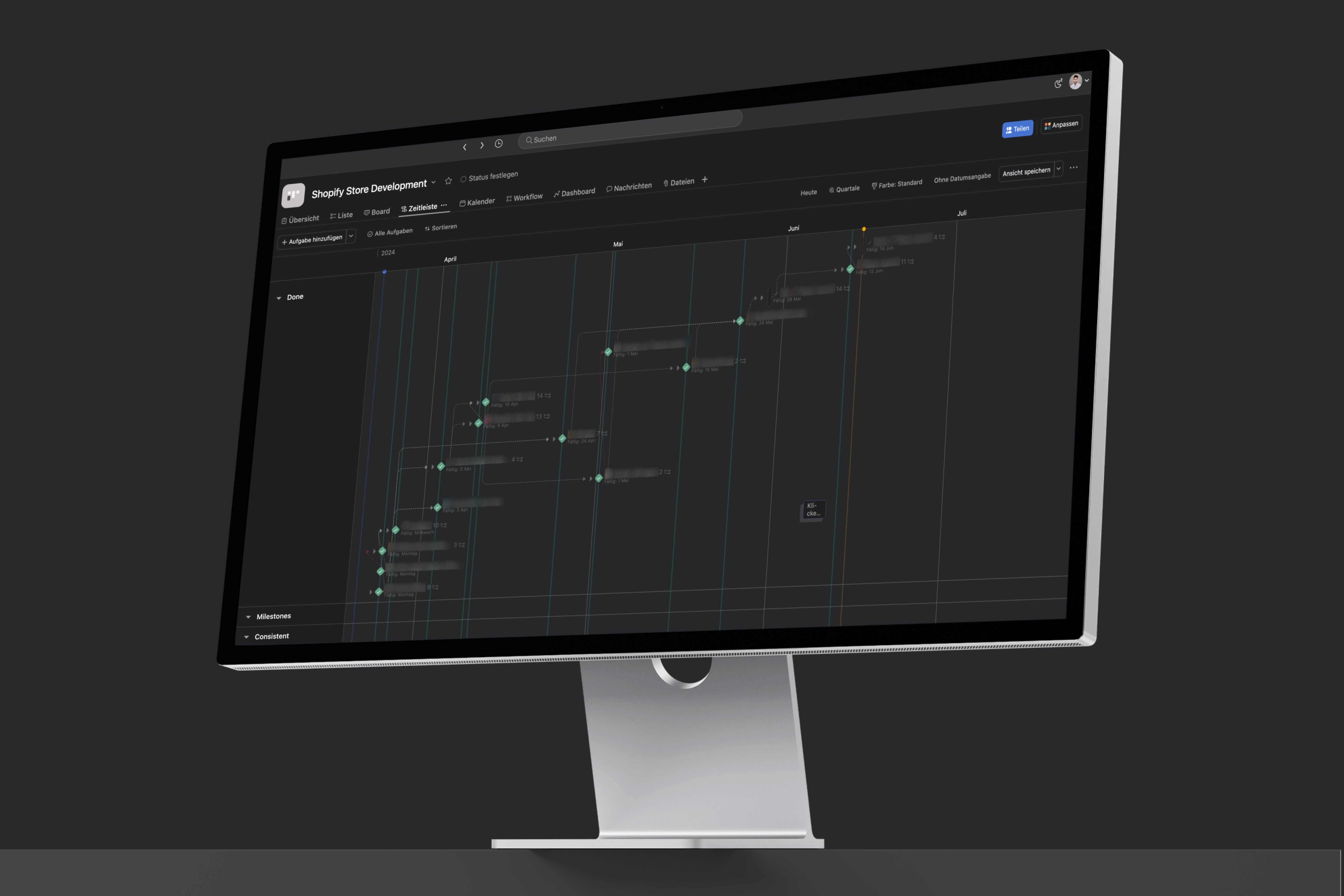 Computerbildschirm zeigt eine Software-Oberfläche mit Diagrammen und Menüs.