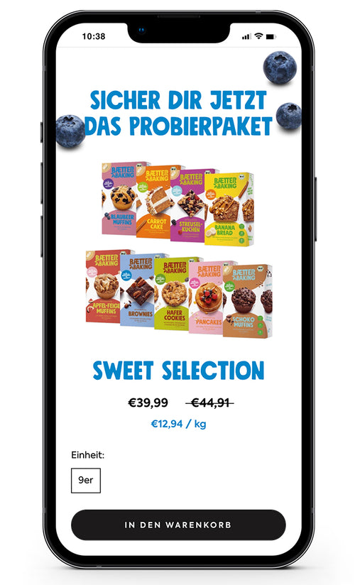 Probierpaket 'Sweet Selection' mit reduzierten Preisen und Produktangeboten.