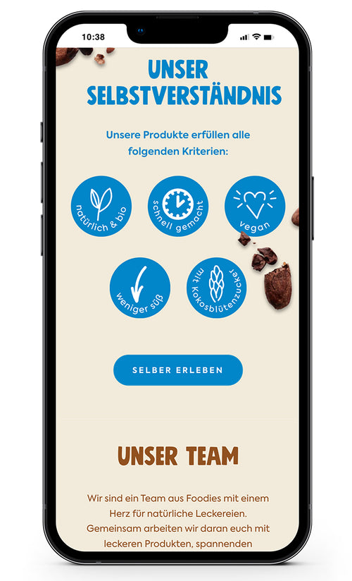 Symbole für natürlich und bio, schnell gemacht, vegan, weniger süß, mit Kokosblütenzucker.