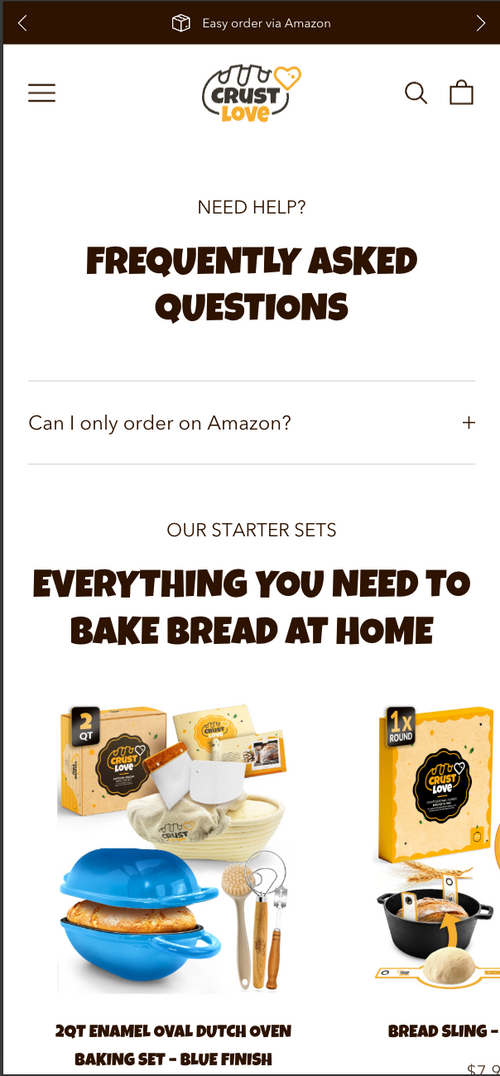 Fragen und Startsets für Brotbacken mit Produktabbildungen und Preisen.