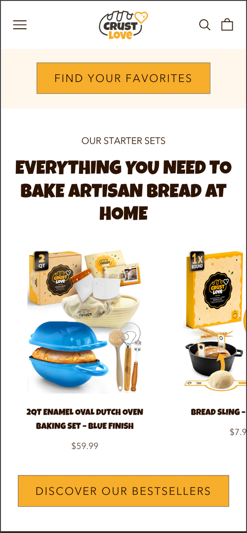 Zwei Startersets für Brotbacken werden mit Preisen und Produkdetails angezeigt.