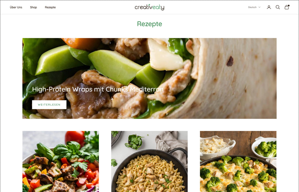 Nahaufnahme eines High-Protein-Wraps mit Chunks, Avocado und Salat.