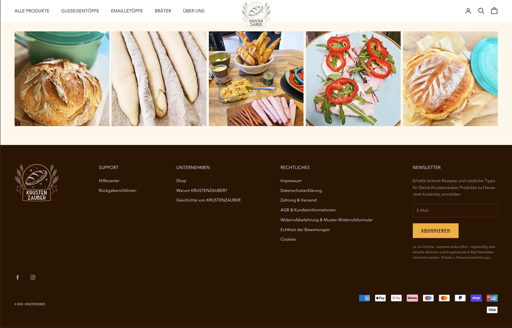 Brotauswahl in einer Bildleiste gezeigt.