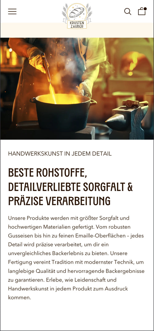 Person rührt mit einem Metallwerkzeug in einem glühend heißen Topf in einer Werkstatt.