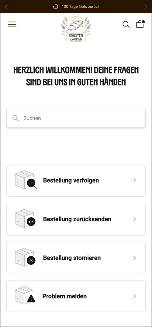 Suchleiste und Bedienungsanweisungen auf der Webseite.