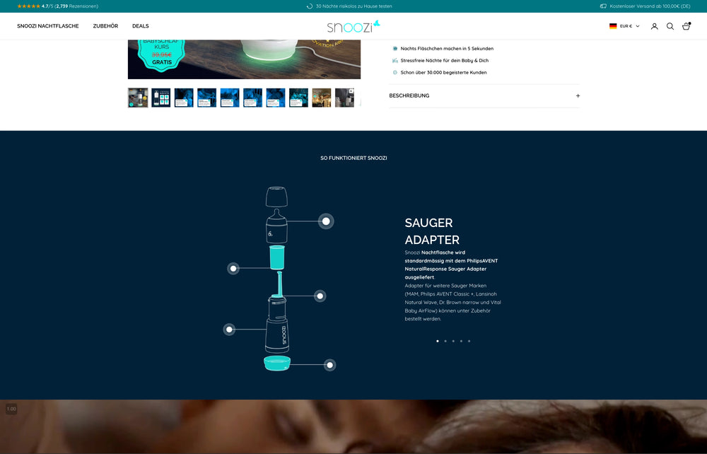 Grafik vom Flaschensystem mit Beschreibung der verschiedenen Komponenten und Funktionen.