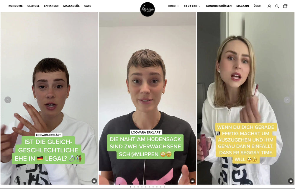 Drei Personen erklären Themen, Textbeispiele: 'Schamlippen'.