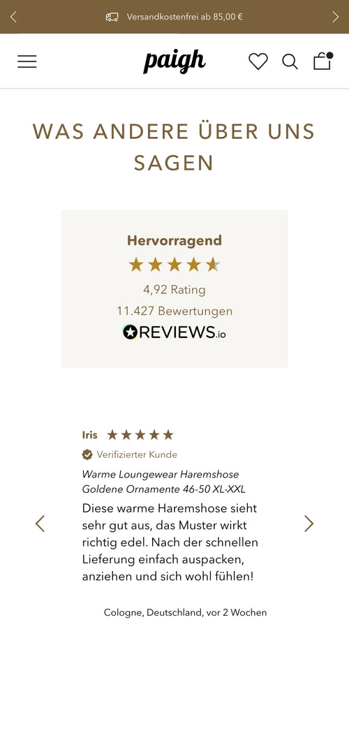 Kundenbewertungen mit 4,92 von 5 Sternen und einer Rezension von Iris.