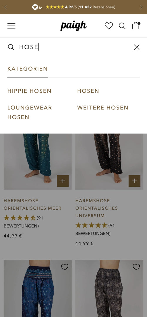 Suchergebnisse für Hosenkategorien wie Hippie-Hosen und Loungewear, Produktbilder von Haremshosen.