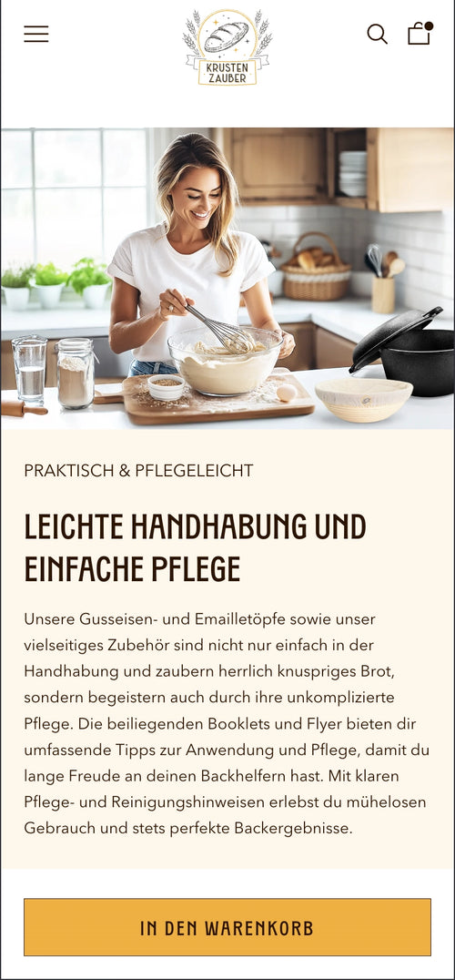 Symbole für Tradition, Qualität, Leidenschaft und Backergebnis, daneben Gebäck und Baguettes.