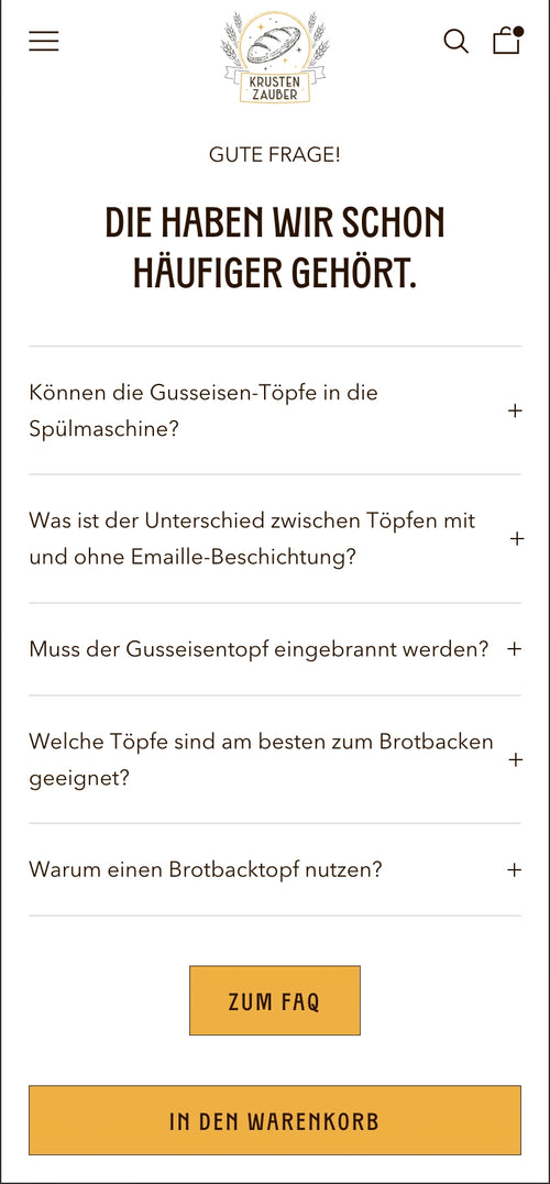 Liste mit häufig gestellten Fragen zu Gusseisentöpfen.