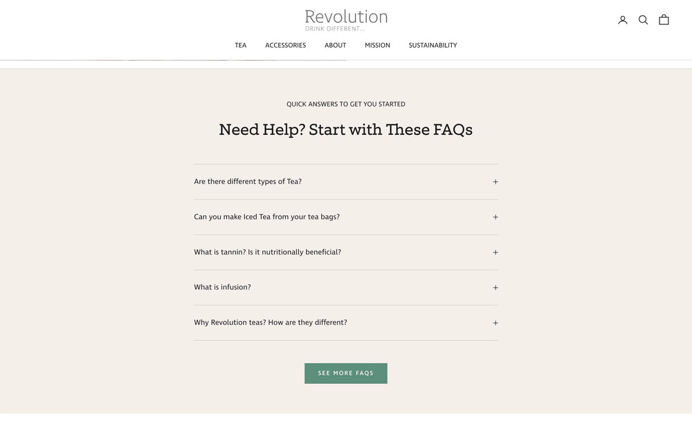 Webseite mit FAQ-Fragen zum Thema Tee.