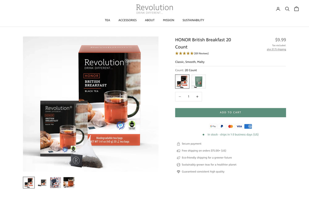 Eine Schachtel HONOR British Breakfast Tee, 20 Beutel, neben einer Teetasse.