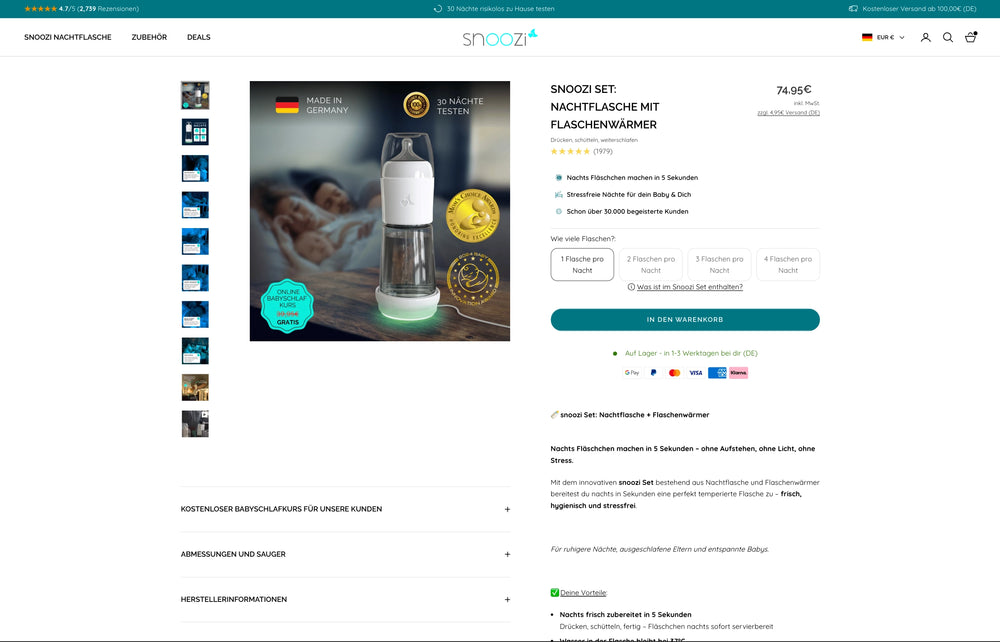 Newsletter-Anmeldung mit TÜV-Siegel, Garantiehinweisen und Produktbildern.