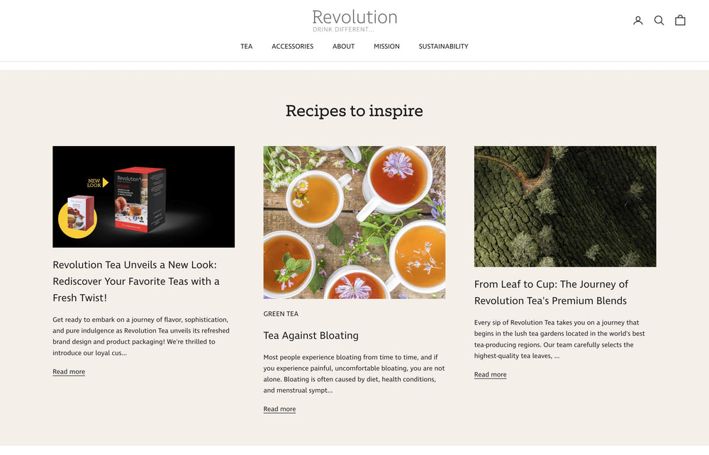 Drei Rezepte mit Bildern, darunter Teetassen, Teeblätter und verpackter Tee.