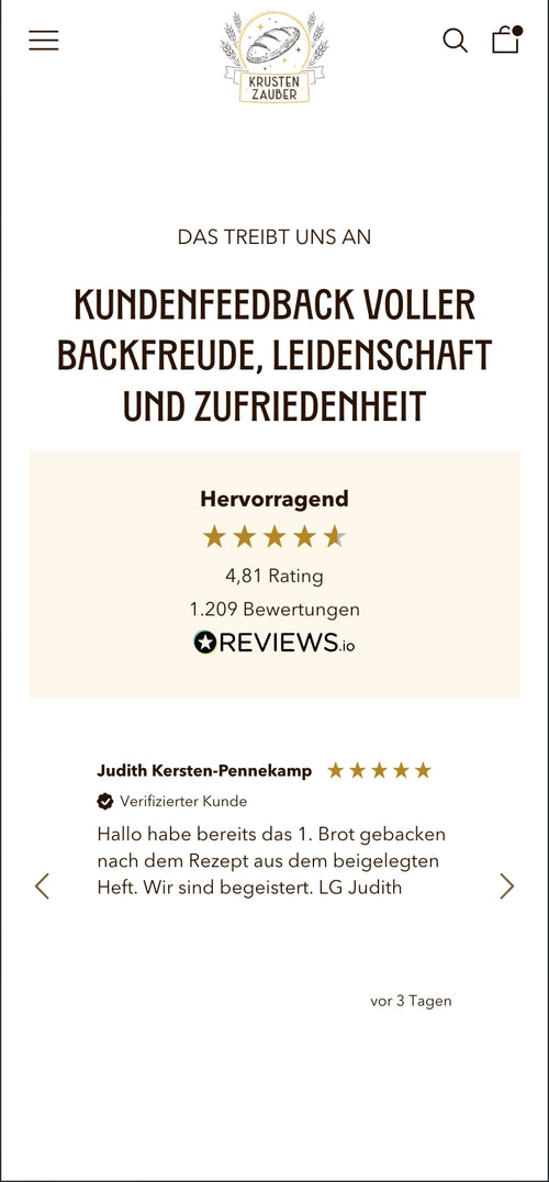 Kundenbewertung mit fünf Sternen und Text.