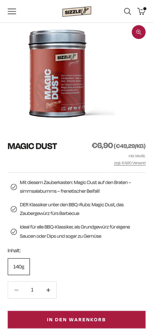 Magic Dust Gewürzmischung mit Beschreibung und Preis.