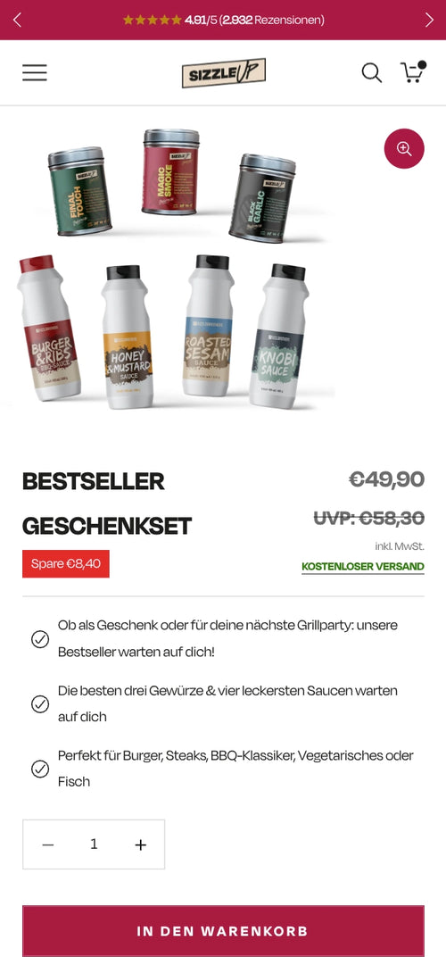 Beststeller Geschenkset mit Preisreduktion und Details.