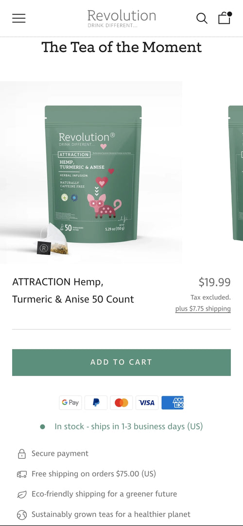 Attraktionstee aus Hanf, Kurkuma und Anis für $19.99 mit Versanddetails.