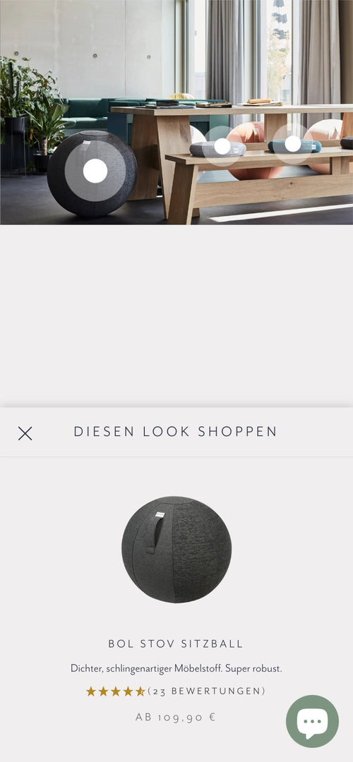 Schwarzer Sitzball neben Holztisch, 23 Bewertungen, ab 109,90 €.
