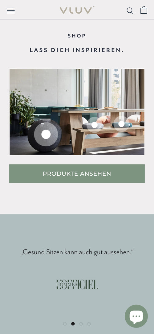 Shop Werbung mit inspirierendem Bild von modernem Arbeitsraum und Logo von L'Officiel.