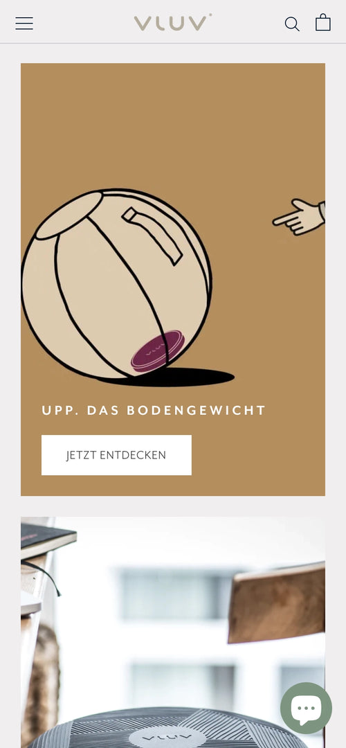 Illustration eines Bodengewichts mit Entdecken-Button auf braunem Hintergrund.