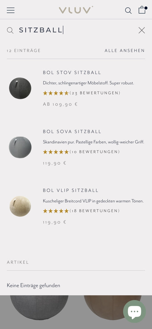 Drei Sitzbälle mit Bewertungen und Preisen ab 109,90 €, Suche nach Sitzball, keine Einträge gefunden.