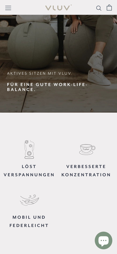 Aktives Sitzen mit VLUV für eine gute Work-Life-Balance, löst Verspannungen, mobil.
