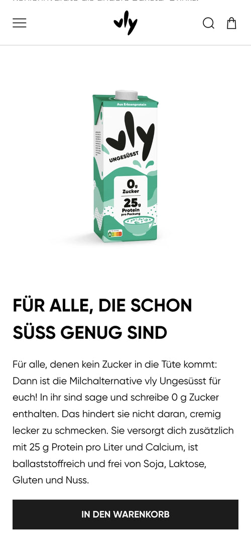 Produktbeschreibung für Ungesüßt: 0 g Zucker, 25 g Protein pro Liter. Für alle, die süß genug sind.
