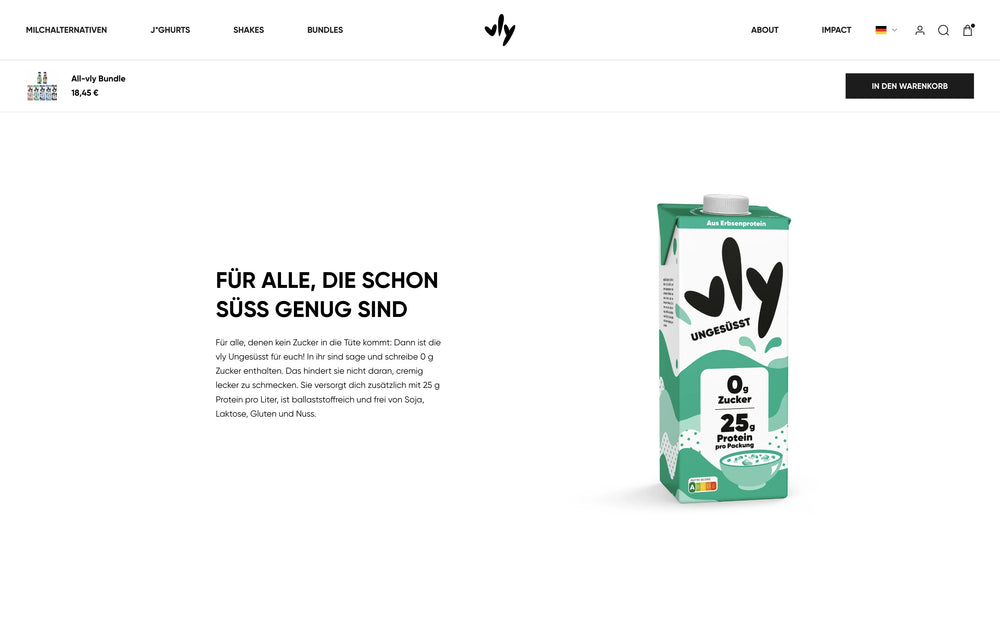 Verpackung eines ungesüßten Getränks mit 'Für alle, die schon süß genug sind.'