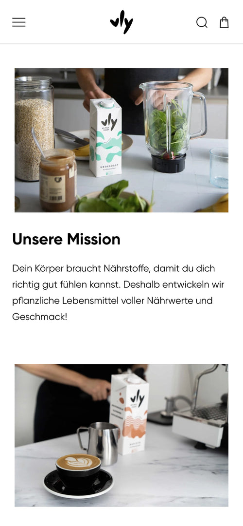 Verpackung, Spinat in Mixer; Text: Unsere Mission, Nährstoffe für gutes Wohlbefinden.