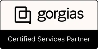 Gorgias Certified Services Partner Logo mit Sprechblasen-Symbol.