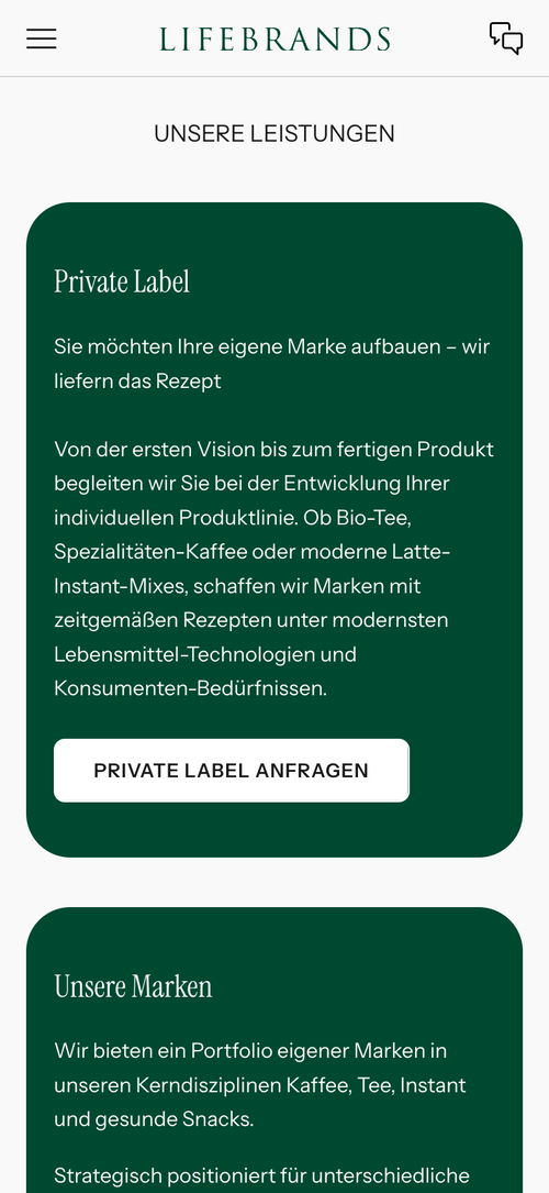 Text über Private Label Dienstleistungen auf grünem Hintergrund.