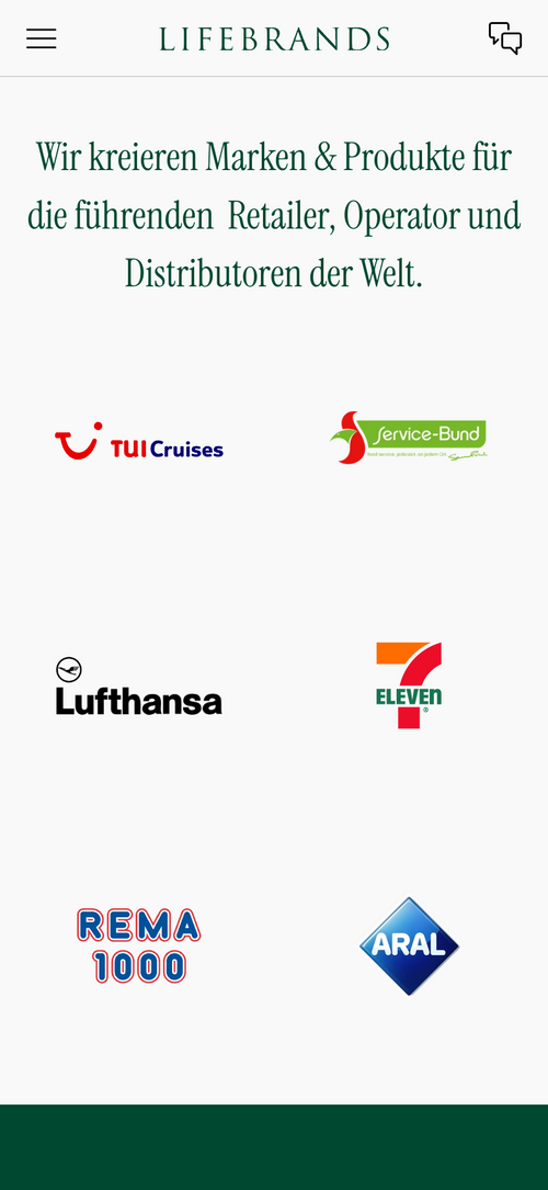Logos von TUI Cruises, Service-Bund, Lufthansa, 7-Eleven, REMA 1000, ARAL unter Text über Retailer.